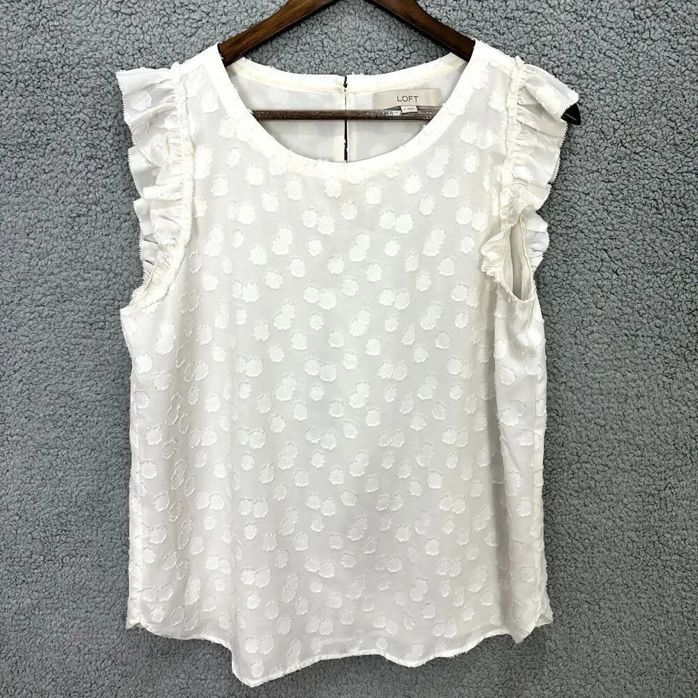 LOFT top womens medium ivory textured ruffle sleeve boho cottagecore coquette